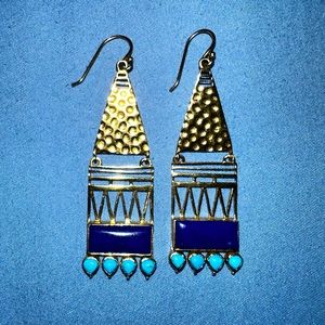 Madewell Gold Turquoise and Blue Statement Earrings